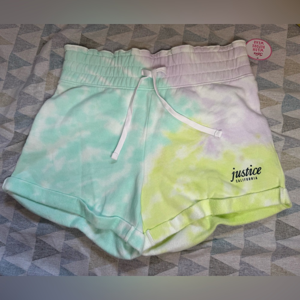 Justice Kids Pastel Tie-Dye Shorts - Green, Yellow, and Purple